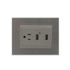 PLACA 3H INOX-Cobre + MARCO 3H NEGRO + TOMACORRIENTE DOBLE AMER 2P+E 72MM