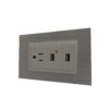 PLACA 3H INOX-Cobre + MARCO 3H NEGRO + TOMACORRIENTE DOBLE AMER 2P+E 72MM - Imagen 3